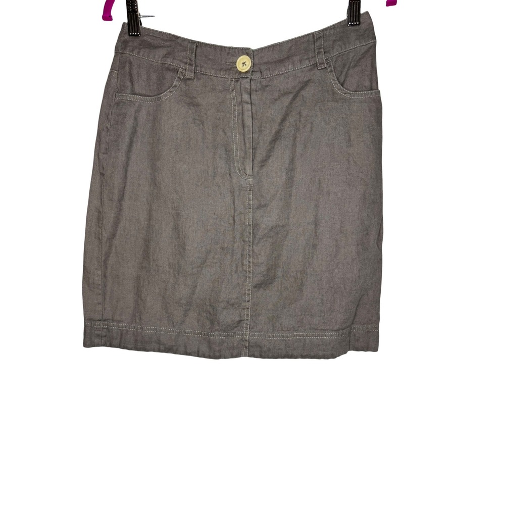 Boden Womens 100% Linen Mini Skirt Taupe‎ Brown Contrast Stitch WG358 US 6R